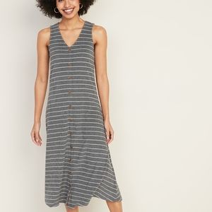 Knit striped sweater dress with buttons